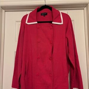 Jones New York Pink Pea Coat with White Trim